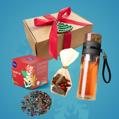 Подарочный набор «Зимняя прогулка»: бутылка с заварником, чай, шоколад, елочная игрушка