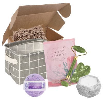 Подарочный набор "Уголок гармонии": бомбочка, массажеры, свеча, органайзер
