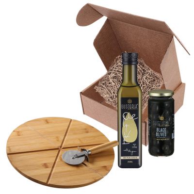 Подарочный набор "Пицца-маэстро": маслины, оливкое масло, доска