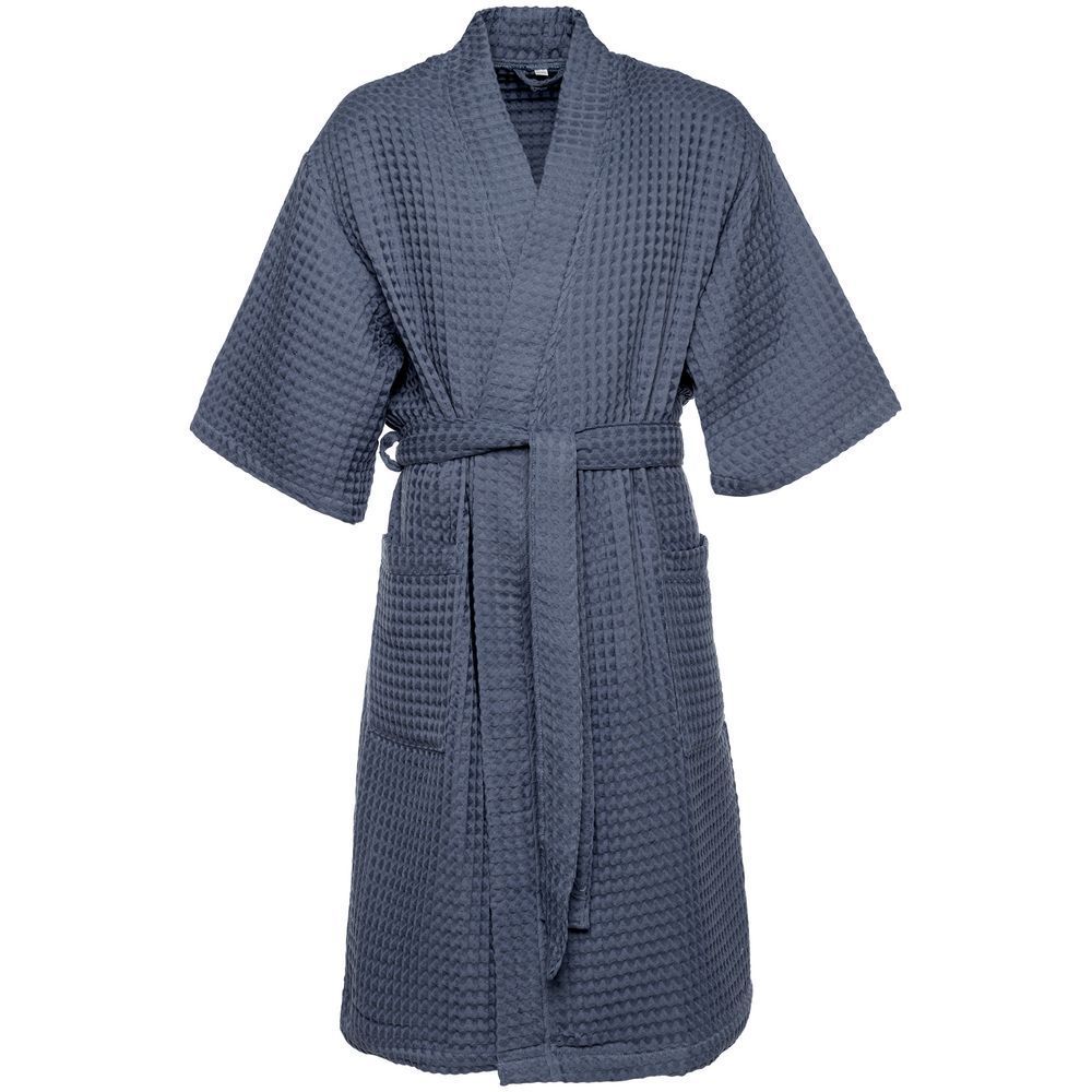 Халат вафельный мужской Boho Kimono, темно-синий (графит), размер XL,20015.13 - купить оптом для печати логотипа в Москве и Санкт-Петербурге