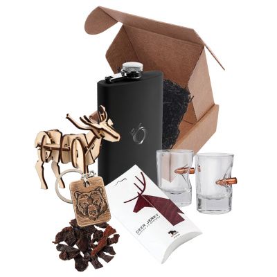 Подарочный набор "Вечер в тайге": фляжка, стопки, джерки, брелок, олень Потап