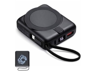 Магнитный беспроводной внешний аккумулятор c подсветкой лого «Энчант», 10000 мАч