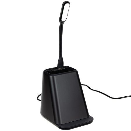 Настольный органайзер с зарядкой, лампой, вентилятором и подсветкой логотипа powerTower, черный