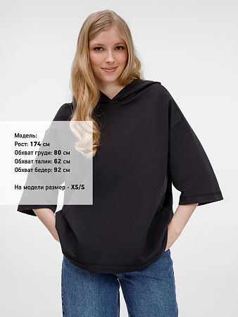 Футболка оверсайз унисекс с капюшоном Neofit, черная, размер M/L