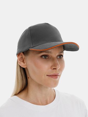 Бейсболка Long Beach, серая с оранжевым