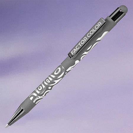 Ручка шариковая FACTOR COLOR со стилусом, серый, металл, пластик, софт-покрытие