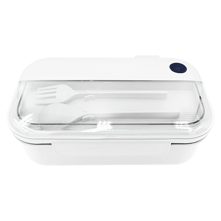 Герметичный контейнер для еды (ланч бокс) BON VOYAGE, пластиковый, белый с темно-синим элементом, 1100 мл.
