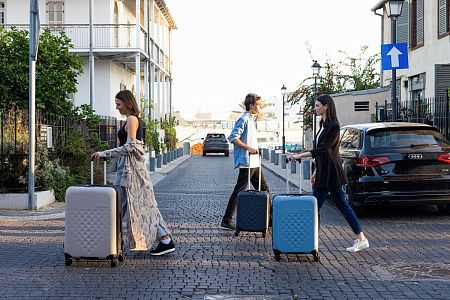 Чемодан складной Rollink Vega 360 55x40x20 см, 4 колеса, серо-синий