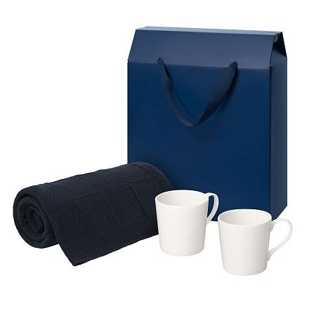 Подарочный набор Сиена (Siena), Селла (Cella), синий в коробке-пакете (две фарфоровых кружки, плед)