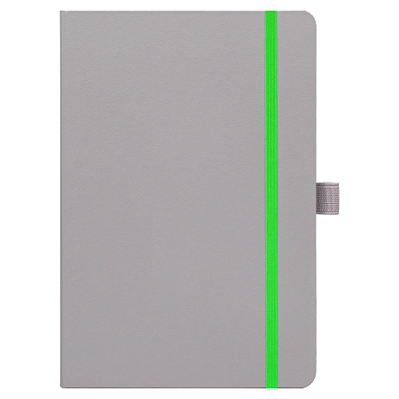 Блокнот Alfa Polo Line А5 в линейку матовый, серый, в твердой обложке с салатовой резинкой и петлей для ручки