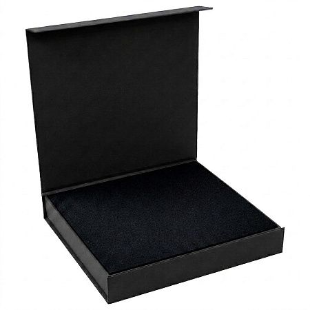 Подарочная коробка, размер 29,7*28,0*4,5 см, Solution Prestige Magnum  Linen с магнитным клапаном, черная, с черным ложементом из EVA