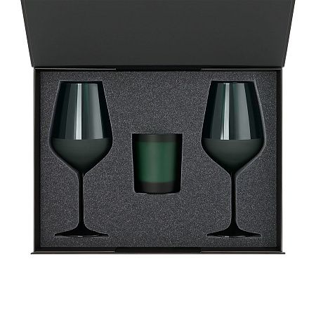 Подарочный набор свеча Enigma + 2 бокала для вина Emerald в черной коробке