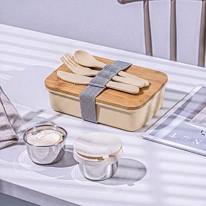 Ланч-бокс «Lunch» из пшеничного волокна с бамбуковой крышкой, цвет: бежевый