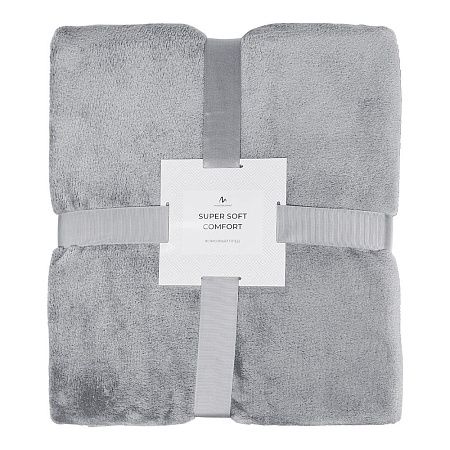 Плед мягкий флисовый Super Soft  Comfort, 125*150 см, серый, в подарочной белой крафтовой коробке с окошком