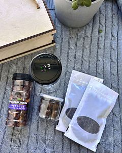 Подарочный набор «На шаг впереди»: термос, сухофрукты, вишня, сбор с ройбушем и ромашкой, чай