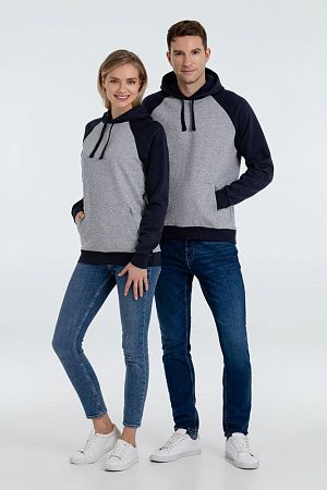 Толстовка унисекс Seattle, серый меланж с темно-синим, размер XS