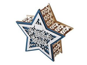 Шкатулка из фанеры в виде звезды «Asteris», цвет: натуральный, синий, серебристый