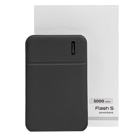 Универсальный аккумулятор Flash 5 (5000 мАч) с подсветкой и soft touch, черный, 9,8х6.3х1,3 см