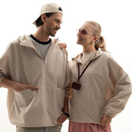 Ветровка (анорак) оверсайз унисекс Риссман (Rissman), бежевая, размер XL/XXL
