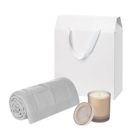 Подарочный набор Mizu, Cella Soft, бежевый (свеча, плед)