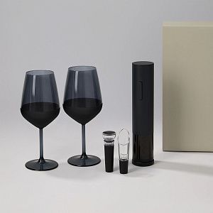 Подарочный набор 2 бокала для вина Блэк Эдишн (Black Edition) + набор для вина Сакраменто (Sacramento) в серой коробке