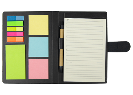 Блокнот А5 Tasmania, в твердой обложке с шариковой ручкой и стикерами, блок в линейку, черный