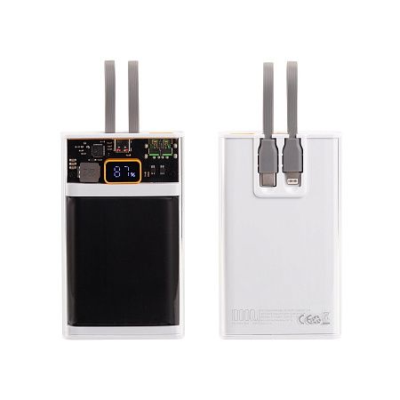 Зарядное (22.5W) устройство "Link" 10000 mAh с прозрачным корпусом, цифровым индикатором заряда и встроенными Type-C/Lightning кабелями