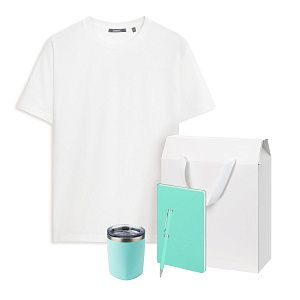 Набор с одеждой Крис (Kris) (футболка, термокружка, ежедневник, ручка), мятный/аква, S