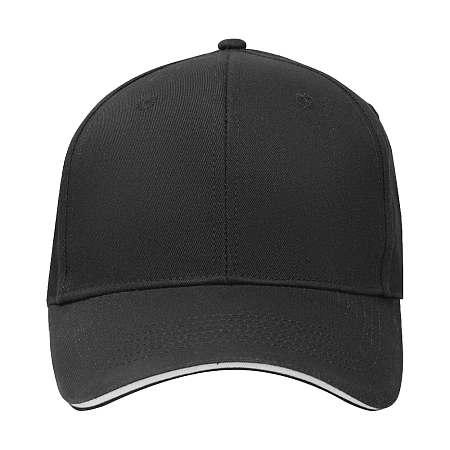 Кепка 6-панельная  Shefild  250, c белым сендвичем, черная