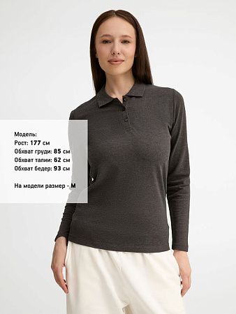 Рубашка поло женская с длинным рукавом Perfect LSL Women, черный меланж, размер M