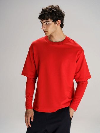 Футболка оверсайз с двойным рукавом Kosmos, красная, размер XL/2XL
