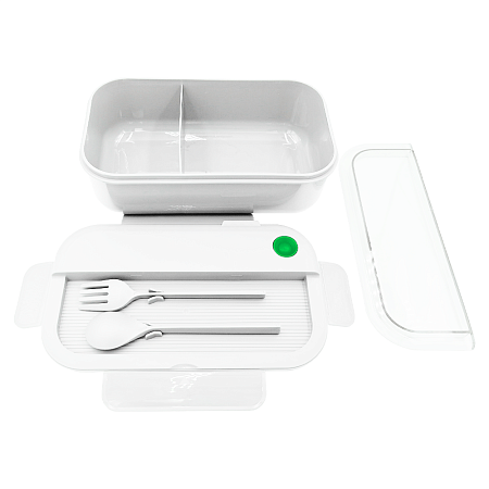 Герметичный контейнер для еды (ланч бокс) BON VOYAGE, пластиковый, белый с зеленым элементом, 1100 мл.