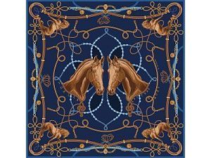 Платок «Конный клуб», цвет: синий, коричневый, золотой