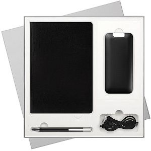 Подарочный набор River side, черный (ежедневник, ручка, аккумулятор)