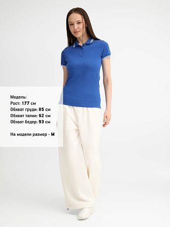 Рубашка поло женская Pasadena Women 200 с контрастной отделкой, ярко-синяя с белым, размер L