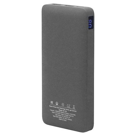 Внешний аккумулятор (powerbank) «WeCharge Velvet», 10 000 mAH, 5V -2A , c цифровым дисплеем для контроля заряда, серый