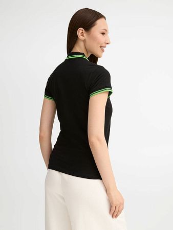 Рубашка поло женская Pasadena Women 200 с контрастной отделкой, черная с зеленым, размер S
