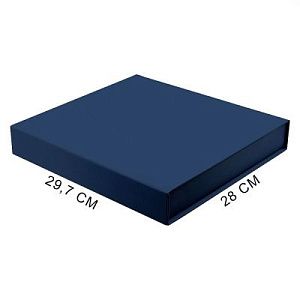 Подарочная коробка, размер 29,7*28,0*4,5 см, Solution Prestige Magnum  Linen с магнитным клапаном, темно-синяя, с черным ложементом из EVA