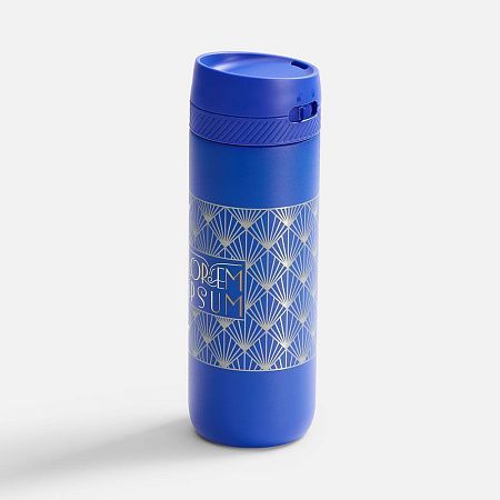 Термостакан X1 с цветной кнопкой, синий с серым