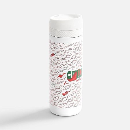 Термостакан X1 с цветной кнопкой, белый с оранжевым