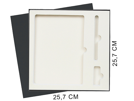 Коробка подарочная Solution Superior Linen под ежедневник, ручку и флешку, черная, 25,7x25,7 см, бежевый ложемент