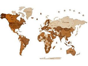 Интерьерная карта мира «World», цвет: натуральный, коричневый