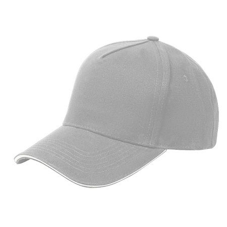 Кепка 5- панельная Oxford 300, c белым сендвичем, серая