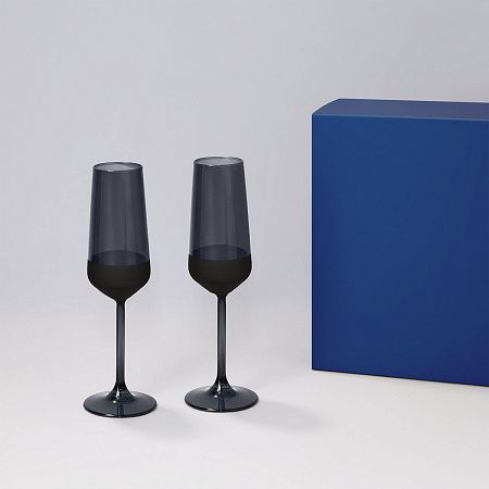 Подарочный набор 2 бокала для шампанского Блэк Эдишн (Black Edition) в синей коробке