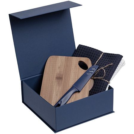 Подарочная коробка, размер 25*21*8,5 см, Solution Prestige Linen с магнитным клапаном, темно-синяя