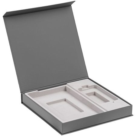 Коробка Modum с флокированным ложементом под ежедневник 13х21 см и аккумулятор, серая