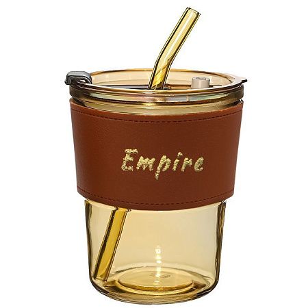 Стакан стеклянный с трубочкой и капхолдером Karamel, золотой