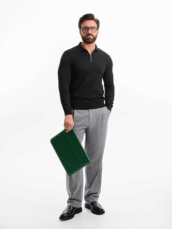 Рубашка поло мужская с длинным рукавом Terrazzo, черная, размер 2XL/3XL