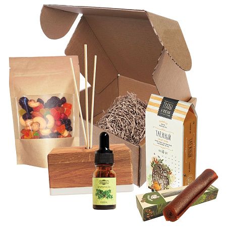 Подарочный набор "Таежное очарование": диффузор, масло, пастила, чай, орехи