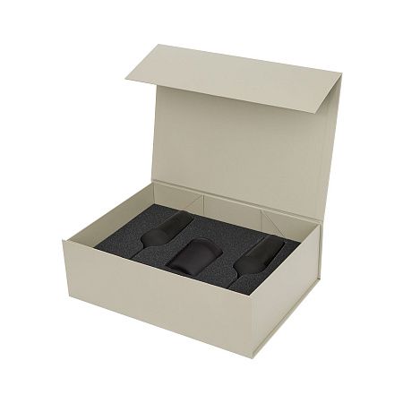 Подарочный набор свеча Enigma + 2 бокала для шампанского Black Edition в серой коробке